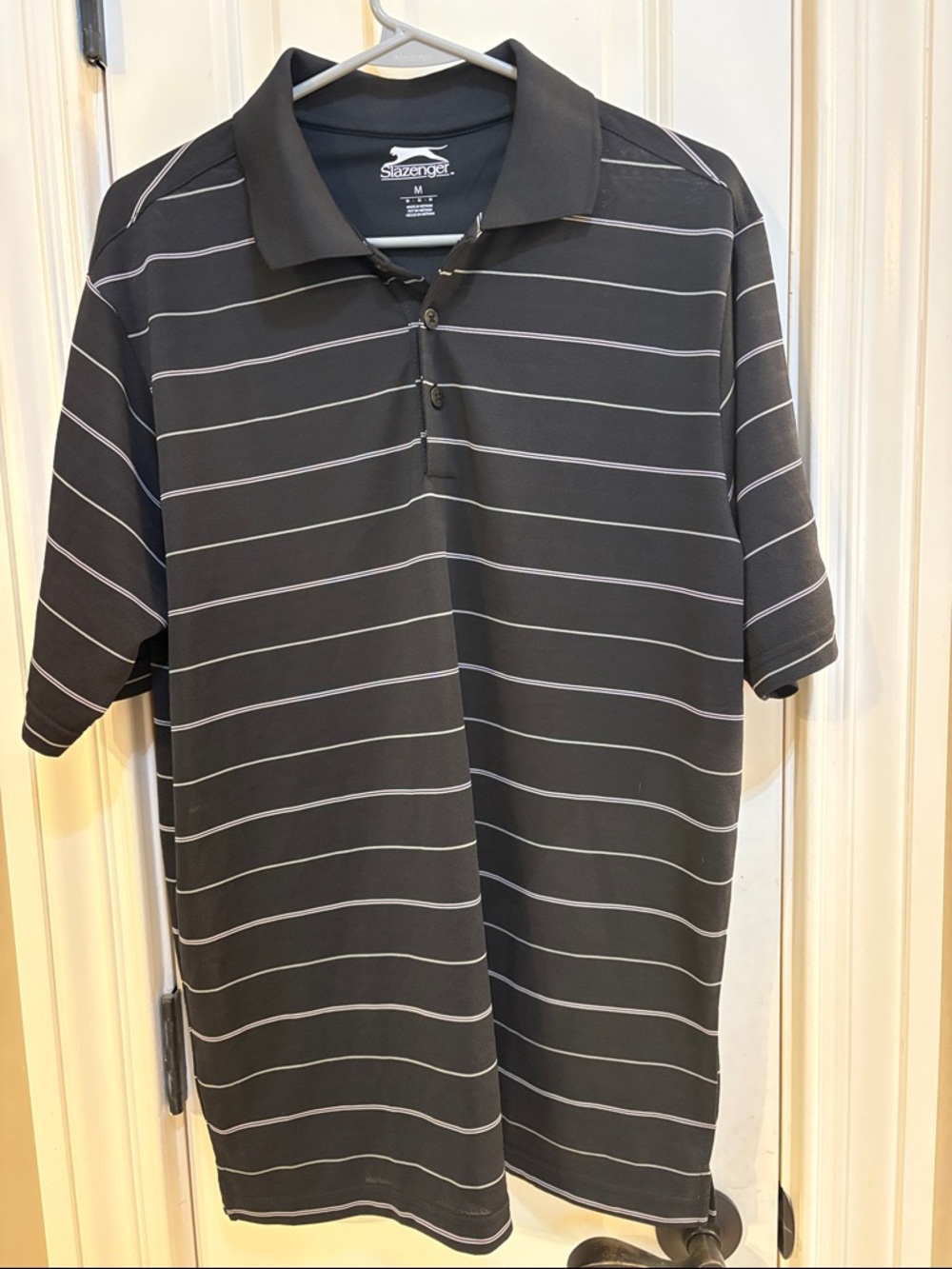 Slazenger Men’s Charcoal Polo with Thin White Stripes
